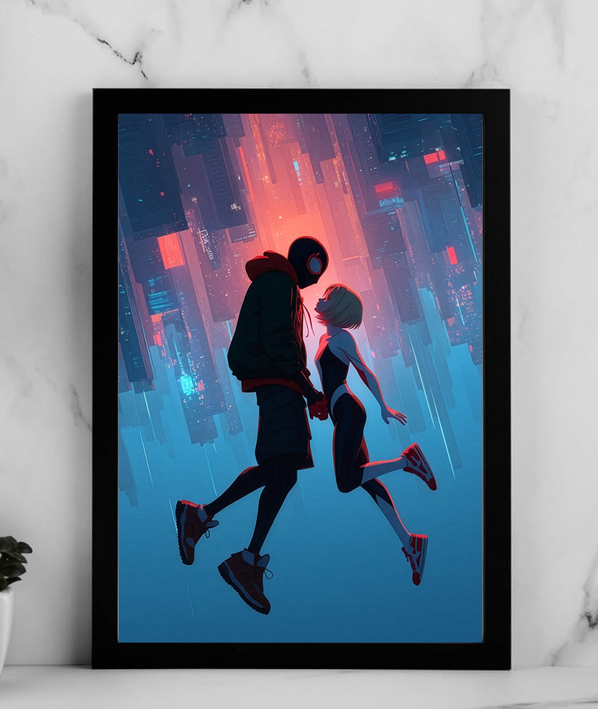 Miles & Gwen Neon Rain City Wall Poster