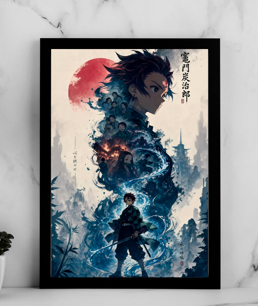 Tanjiro Kamado Water Breathing Ink Poster